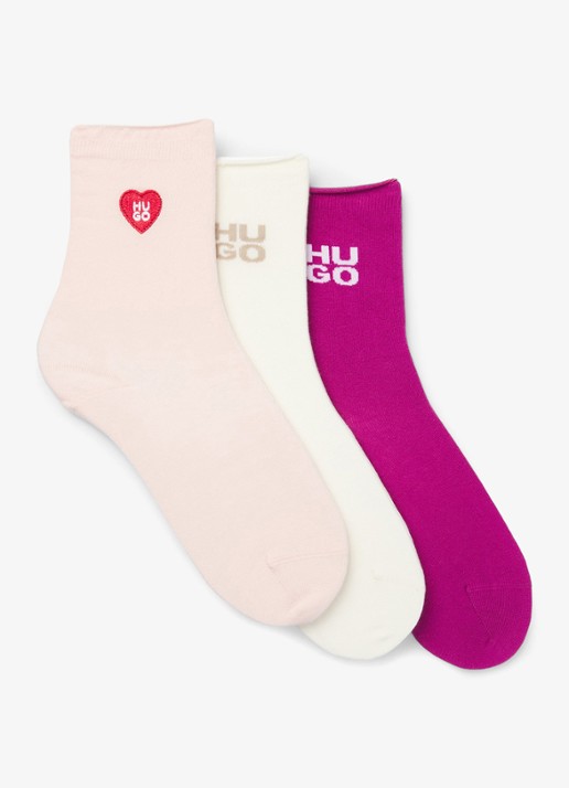 HUGO Sokken met logo in 3-pack - voorkant roze