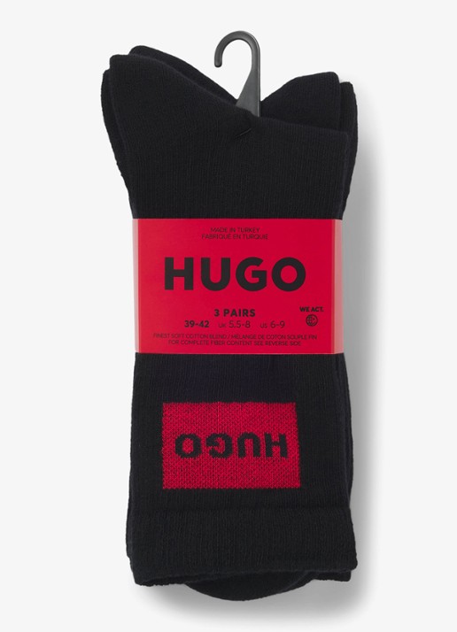HUGO Sportsokken met logo in 3-pack - voorkant 2 zwart