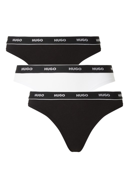 HUGO String met logoband in 3-pack - voorkant 2 diepzwart