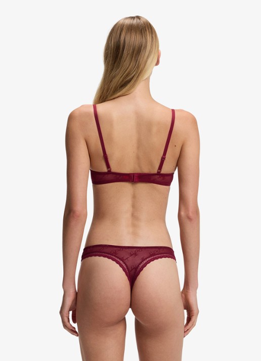 HUGO String van mesh met kant en logoborduring - achterkant bordeauxrood
