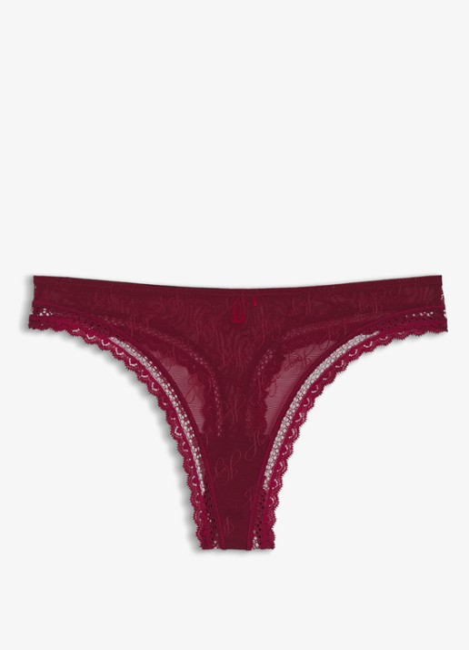 HUGO String van mesh met kant en logoborduring - voorkant 2 bordeauxrood
