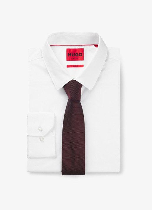 HUGO Stropdas van een zijdemix met jacquardstructuur - detail bordeauxrood