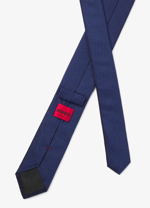 HUGO Stropdas van zijde met jacquard dessin - detail 5 donkerblauw
