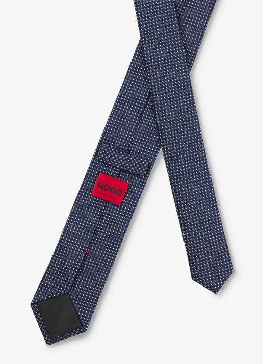 HUGO Stropdas van zijde met stippenprint - detail 5 donkerblauw