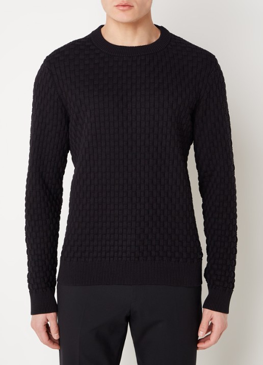 HUGO Stubon regular fit grofgebreide trui - detail 4 zwart