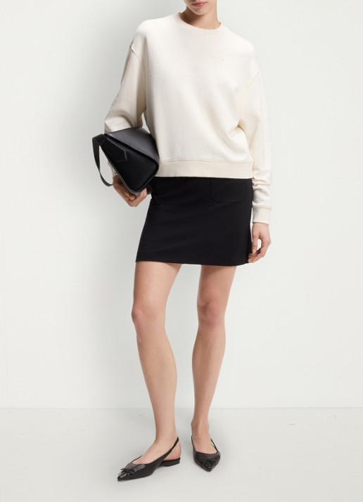 HUGO Sweater met logoborduring - voorkant 2 gebroken wit