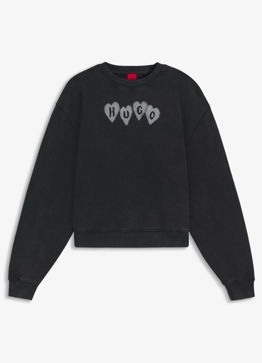 HUGO Sweater met logoprint - voorkant 2 donkergrijs