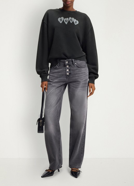 HUGO Sweater met logoprint - voorkant 3 donkergrijs