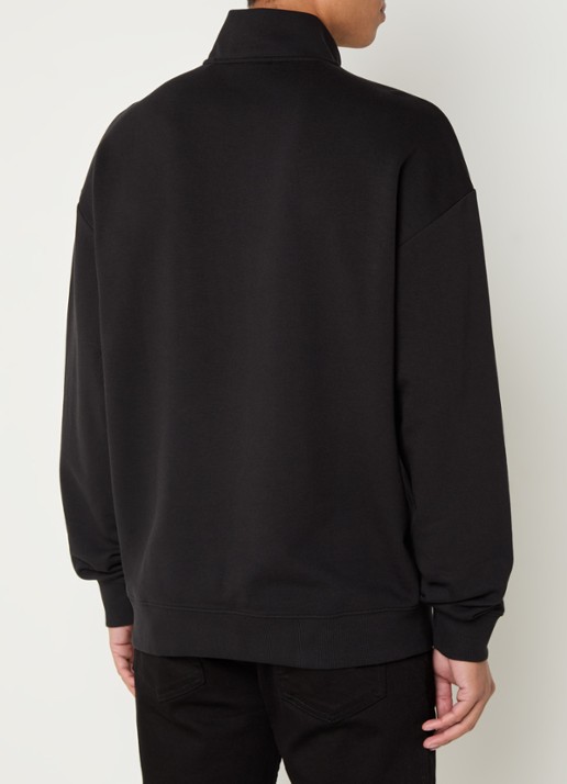 HUGO Sweatshirt van katoenen badstof met logo en ritskraag - achterkant zwart