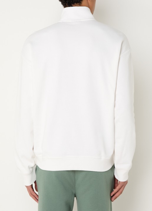 HUGO Sweatshirt van katoenen badstof met logo en ritskraag - achterkant 2 beige