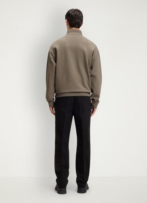 HUGO Sweatshirt van katoenen badstof met logo en ritskraag - achterkant 3 middengrijs