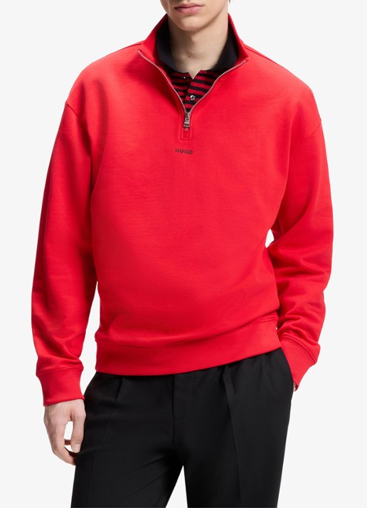 HUGO Sweatshirt van katoenen badstof met logo en ritskraag