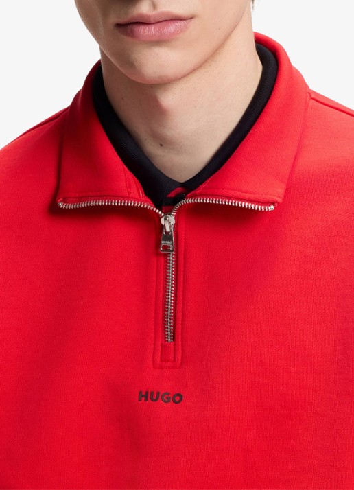 HUGO Sweatshirt van katoenen badstof met logo en ritskraag - detail 5 oudroze