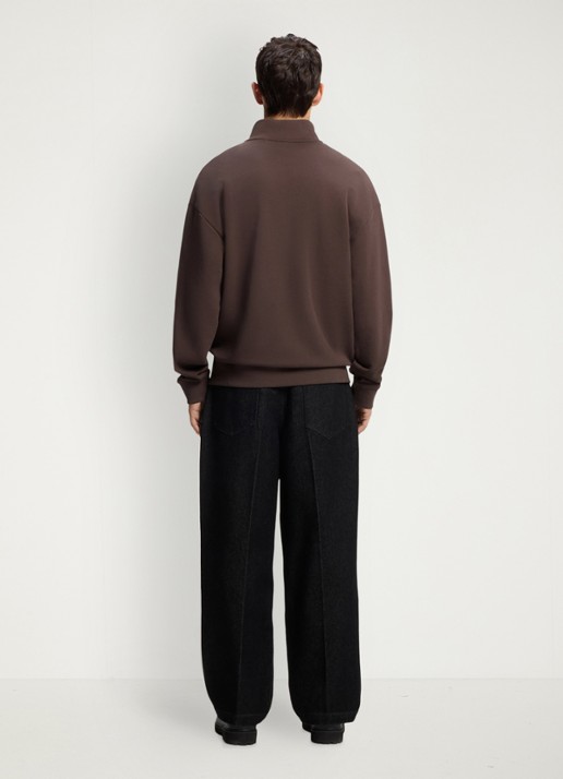 HUGO Sweatshirt van katoenen badstof met logo en ritskraag - achterkant brown overflow-903 / bruin