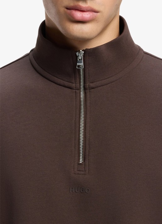 HUGO Sweatshirt van katoenen badstof met logo en ritskraag - detail 5 brown overflow-903 / bruin
