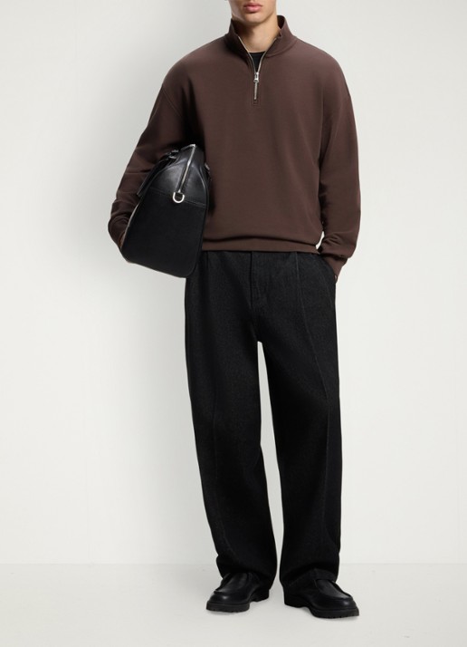 HUGO Sweatshirt van katoenen badstof met logo en ritskraag - voorkant 3 brown overflow-903 / bruin
