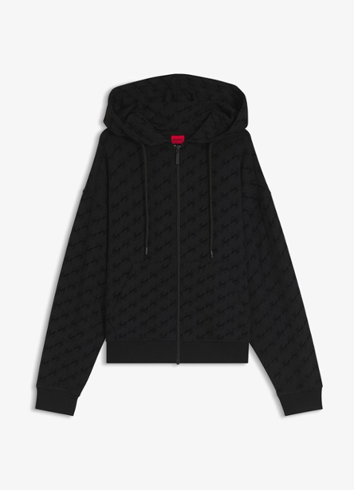 HUGO Sweatvest met capuchon en flockprint - voorkant 4 zwart