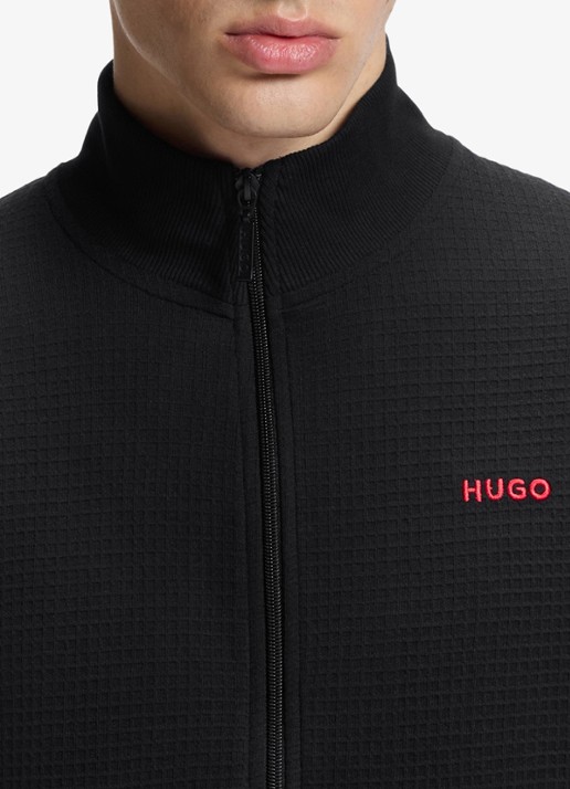 HUGO Sweatvest met wafelstructuur - detail 4 zwart