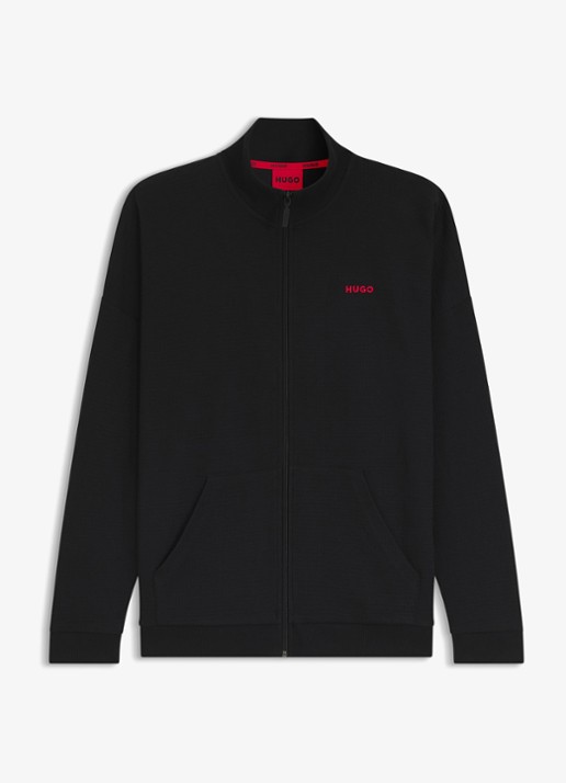 HUGO Sweatvest met wafelstructuur - voorkant zwart