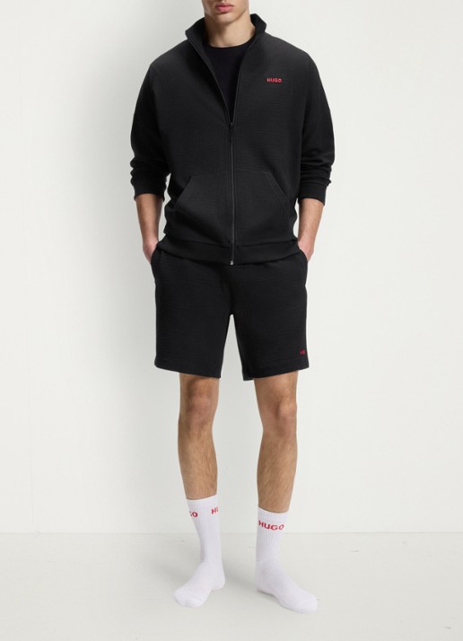 HUGO Sweatvest met wafelstructuur - voorkant 2 zwart