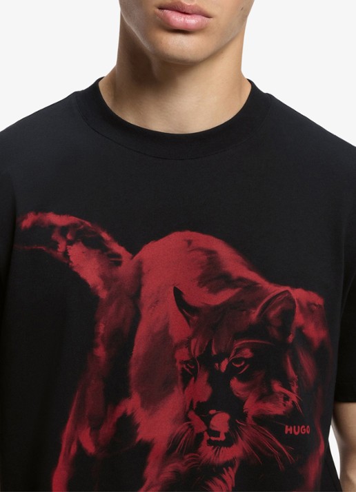HUGO T-shirt met grafische print - detail 2 zwart