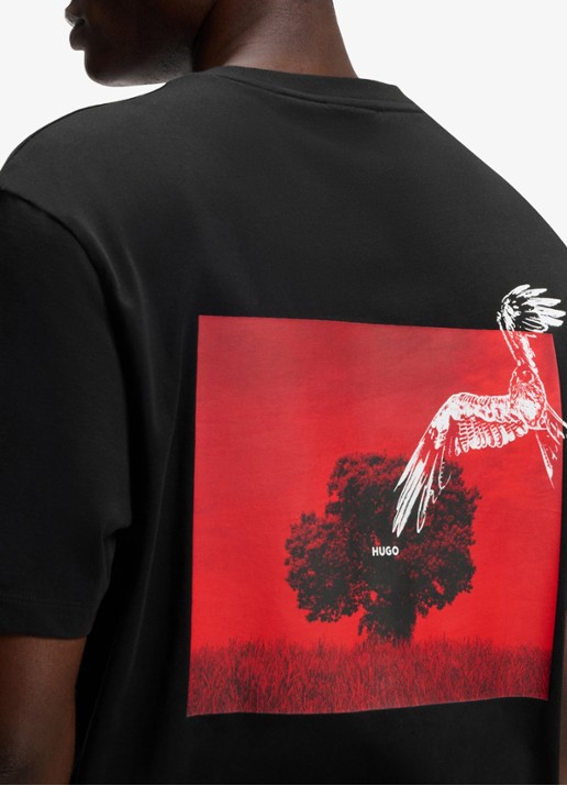 HUGO T-shirt met logo- en backprint - detail 3 black-001 / zwart