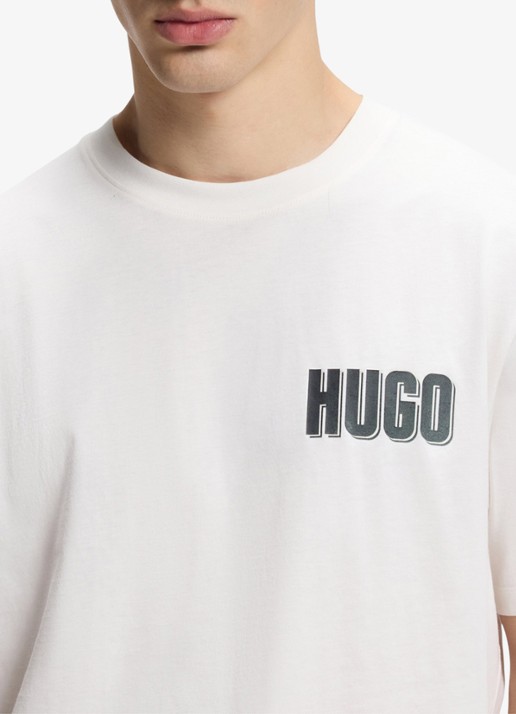 HUGO T-shirt met logo- en backprint - detail 5 natural-102 / wit