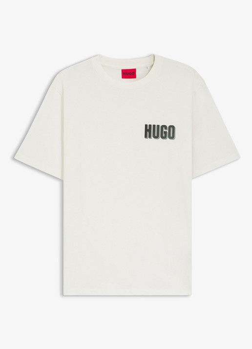 HUGO T-shirt met logo- en backprint - voorkant 2 natural-102 / wit