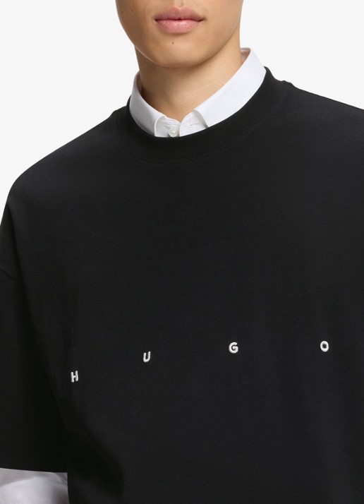 HUGO T-shirt met logo- en backprint - detail 5 zwart