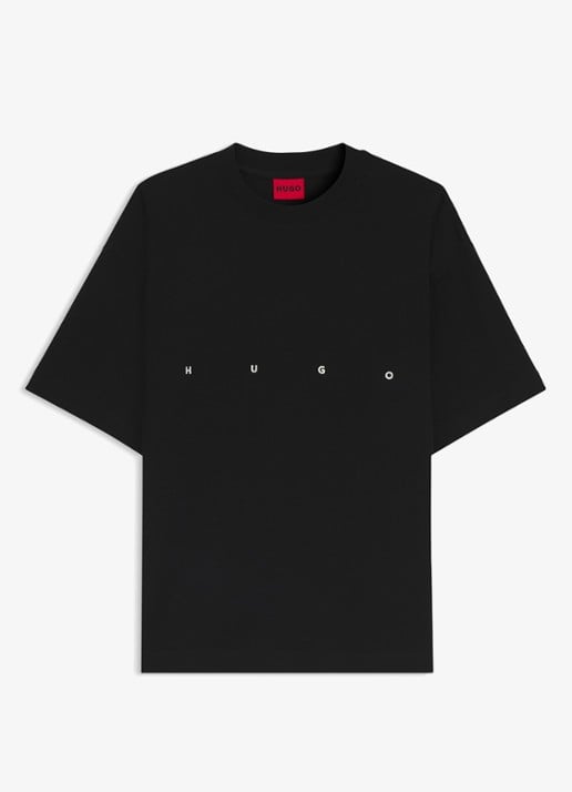 HUGO T-shirt met logo- en backprint - voorkant 2 zwart