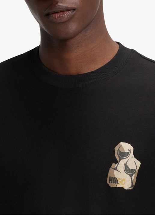 HUGO T-shirt met logo- en backprint - detail 4 zwart