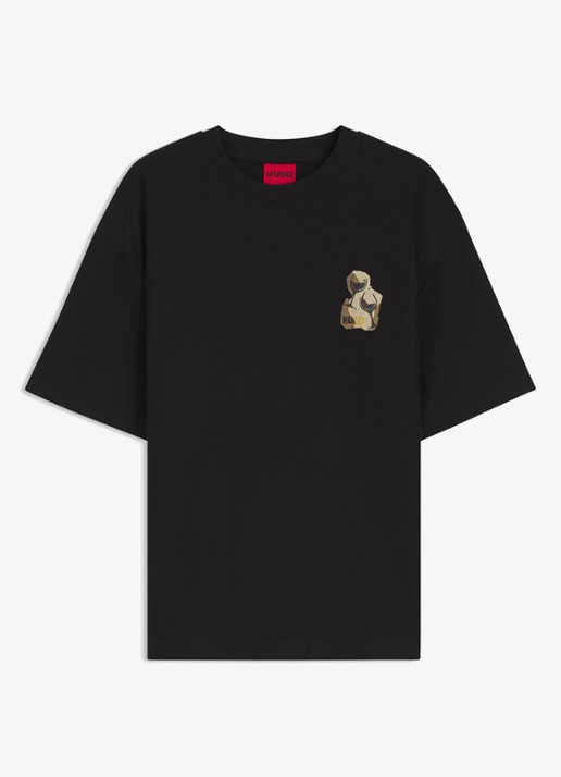 HUGO T-shirt met logo- en backprint - voorkant zwart