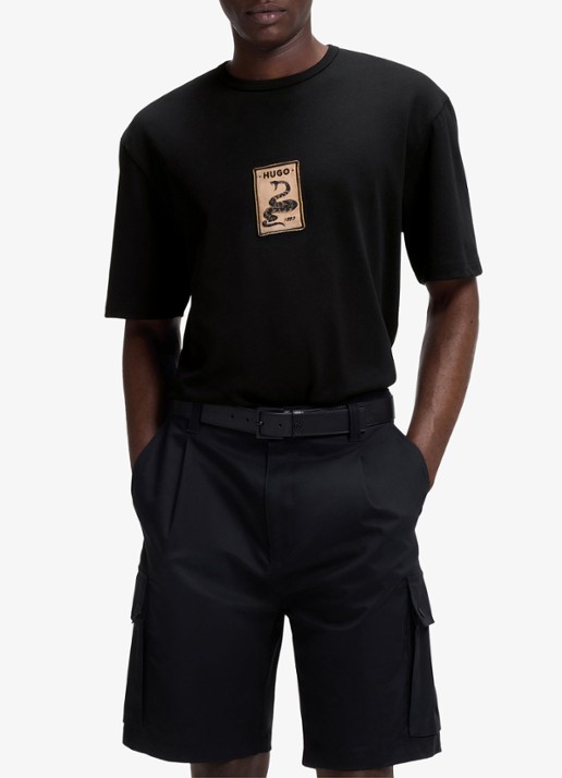 HUGO T-shirt met logoborduring - detail 4 zwart
