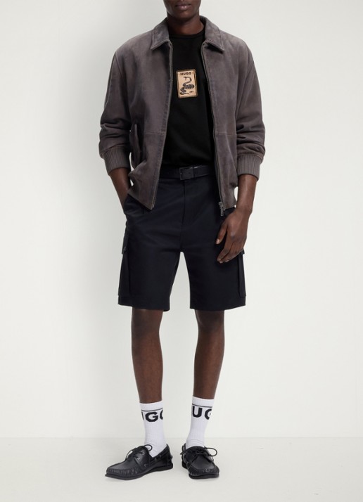 HUGO T-shirt met logoborduring - voorkant 3 zwart
