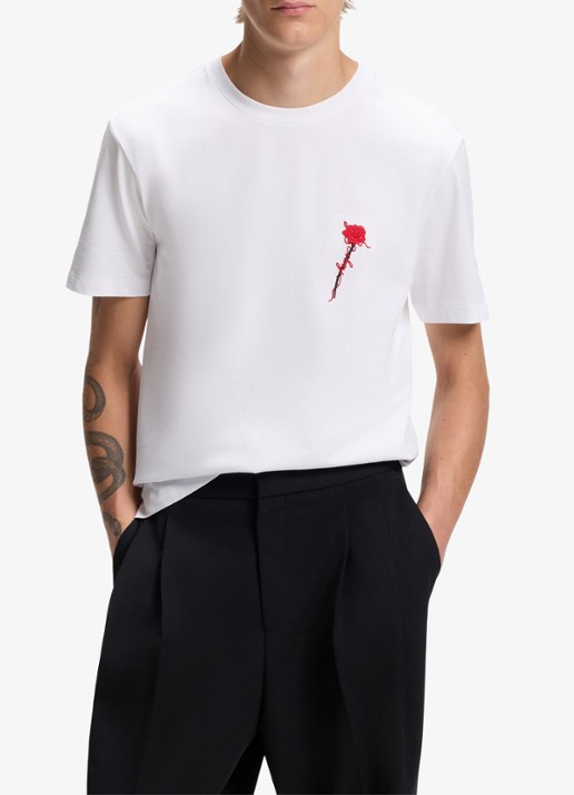 HUGO T-shirt met logoborduring - detail 2 wit