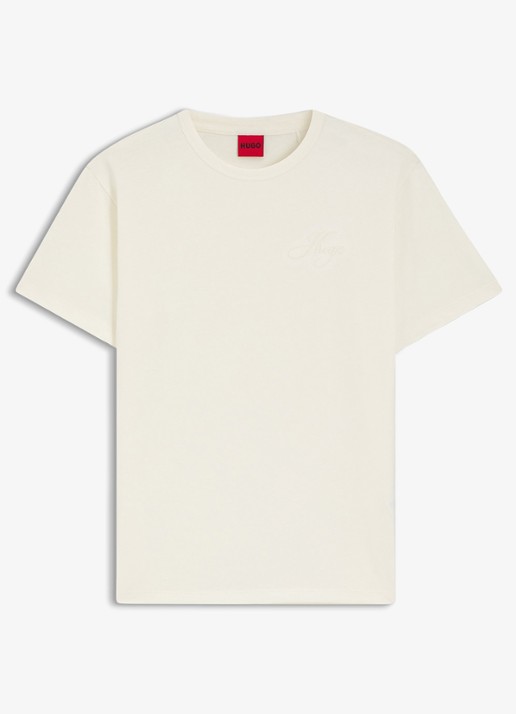 HUGO T-shirt met logoborduring - voorkant 4 open white-115 / wit