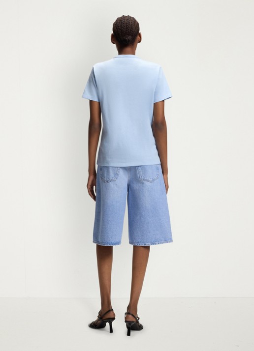 HUGO T-shirt met logoborduring - achterkant open blue-476 / blauw
