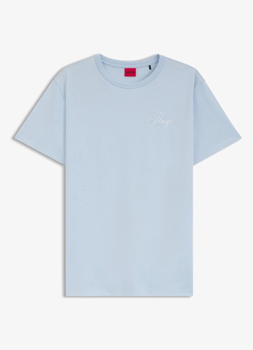 HUGO T-shirt met logoborduring - voorkant 2 open blue-476 / blauw