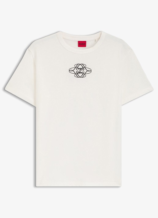 HUGO T-shirt met logoborduring - voorkant wit