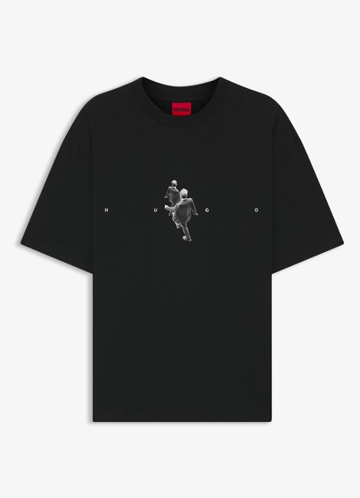 HUGO T-shirt met logoprint - voorkant 4 zwart
