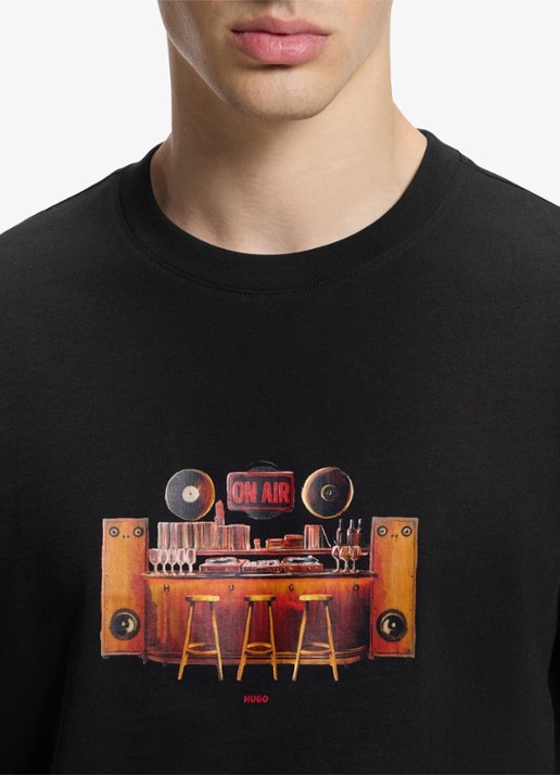 HUGO T-shirt met print - detail 4 zwart