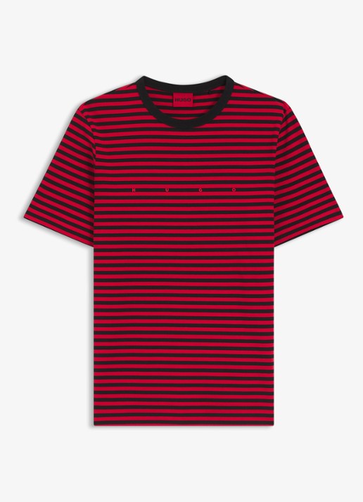 HUGO T-shirt met streepprint - voorkant rood