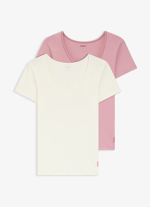 HUGO T-shirt met stretch in 2-pack - voorkant ivoor