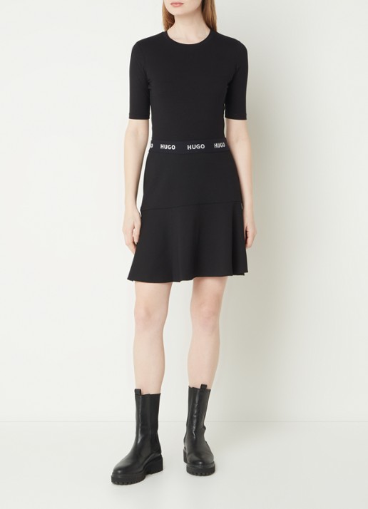 HUGO T-shirt met stretch - voorkant 4 zwart