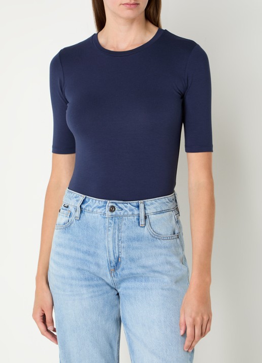 HUGO T-shirt met stretch - detail 4 donkerblauw