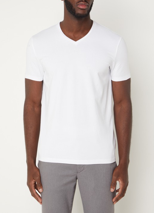 HUGO T-shirt met V-hals in 2-pack - detail grijsmele