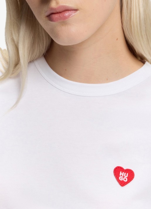 HUGO T-shirt van katoenen jersey met hartlogo - detail 4 wit