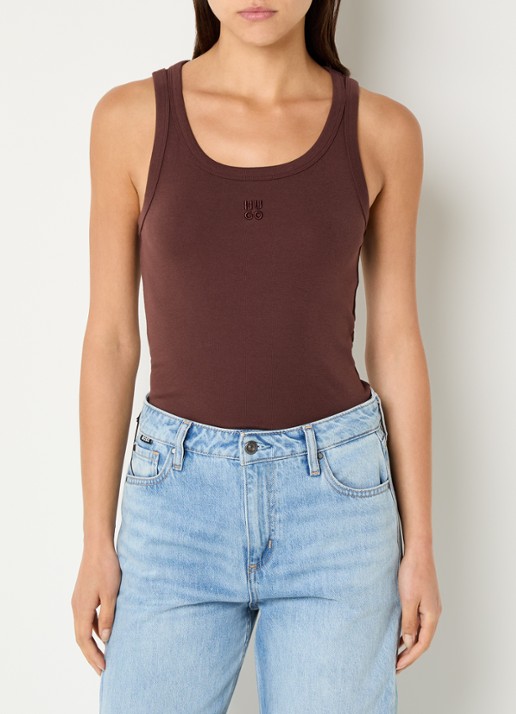 HUGO Tanktop met ribstructuur - detail 3 dark brown-201 / bruin