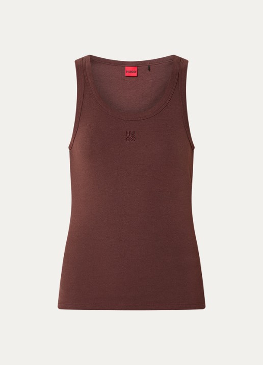 HUGO Tanktop met ribstructuur - voorkant dark brown-201 / bruin