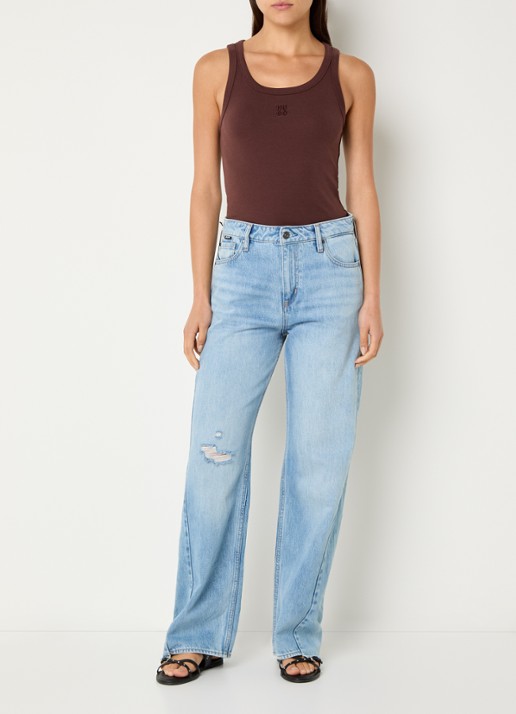 HUGO Tanktop met ribstructuur - voorkant 2 dark brown-201 / bruin